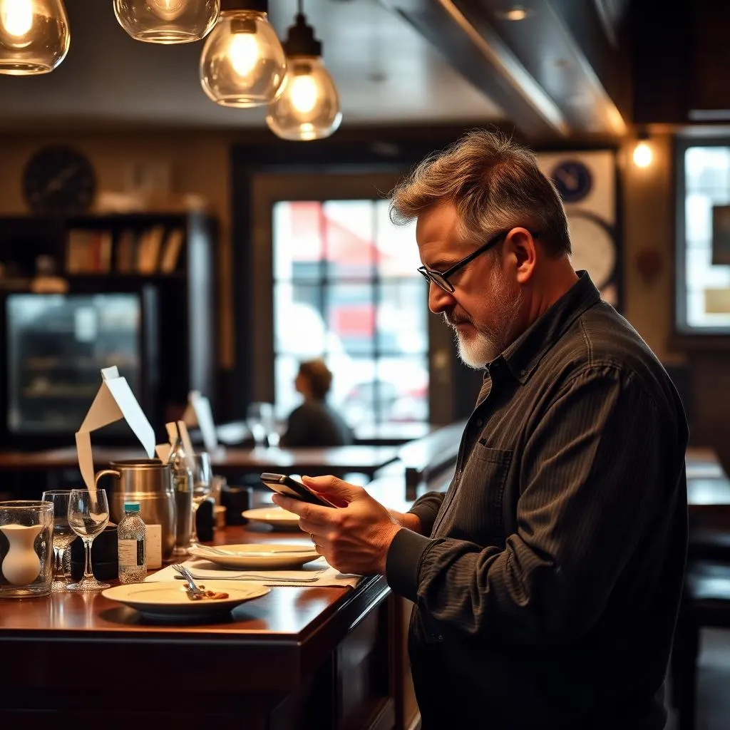 Restaurantejer der tjekker bookinger på en telefon